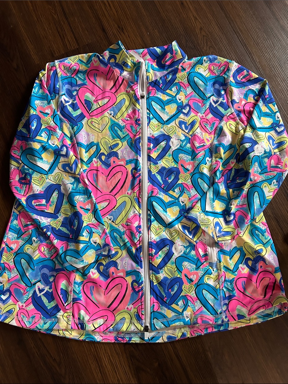 Lulu-B Girls Heart-Print Rashguard Jacket - Pink, Blue & Yellow